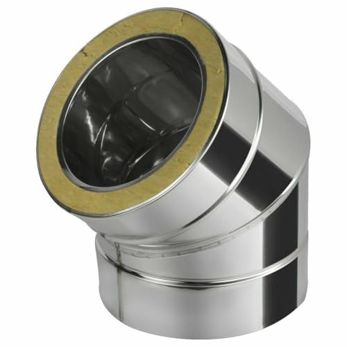 Edelstahl Kaminrohr Bogen Ofenbogen Ofenknie Knie 45° Ofenrohr Doppelwandiges Rohr Rauchrohr Schornstein Abgasrohr Doppelwandig Isoliert Wandstärke 0,6mm (120/180mm, Bogen 45°)