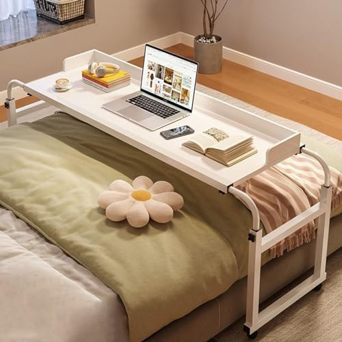 GXQFC Scrivania per Computer Portatile Altezza Regolabili 65-95CM, Tavolino Mobile 115 × 45 cm Tavolo Infermieristico a Croce Tavolino da Letto Divano per la Lettura/Colazione (Color:Bianco)