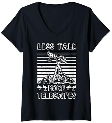 Damen Teleskop Nachthimmel Uhr Sterne Astronomie Liebhaber T-Shirt mit V-Ausschnitt