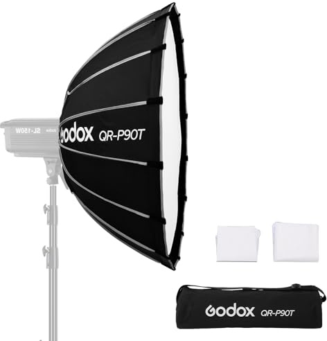 Godox QR-P90T Quick Release Parabolic Softbox 35.5in 90CM Bowens Mount Softbox with Carry Bag 2 Diffusers for Photography Shooting Continuous Light Monolights Video Portrait Shooting