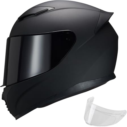 JQF Gear Full Face Motorcycle Helmet WS-607 DOT Approved Motorbike Racing Street Bike Helmets for Adults with Clear and Black Visor (Flat Black BB, L)