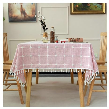 Gualiy Nappe de Table de Cuisine, Nappe de Table 140x200CM Polyester Nappe Anti Tache sans Repassage Broderie Plaid avec Glands Nappe pour Table de Cuisine, Rose