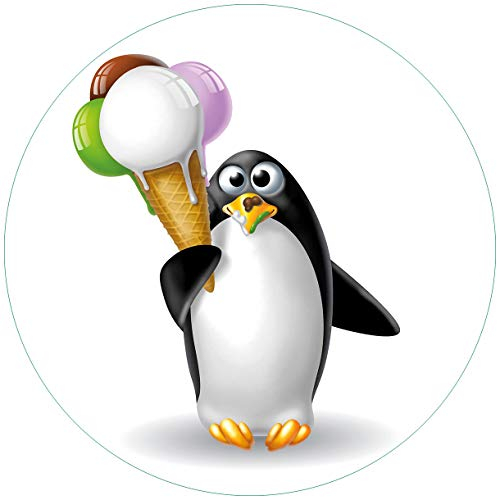 Wallario Glasbild rund Süßer EIS Pinguin - Rund, 50 cm Durchmesser Wandbild Glas in Premium-Qualität: Brillante Farben, freischwebende Optik