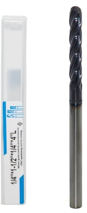 JIANXING 1/4 Extra Long Carbide Ball Nose End Mill for Alloy Steels/Hardened Steels, 4 Overall Length End Mill Bits, 4 Flute HRC 55 Deg AlTiN Coating, CNC Router Bits (1 Piece)