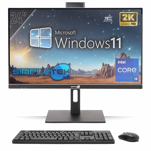 SIMPLETEK - All in One PC 24 2K 75Hz Core i9 GTX 1660 6GB GDDR6 | Windows 11 Pro | 16GB RAM - SSD 480GB | Computer Tutto in Uno VESA Webcam Built-in