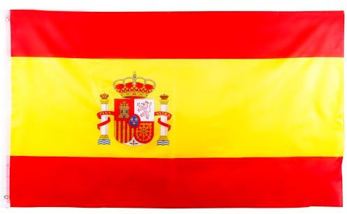 Bandera de España grande de poliéster de doble cara de 5 x 3 pies, ojales de latón para decoraciones de España, fiestas de fútbol de la Copa del Mundo, eventos de juegos deportivos, uso al aire libre