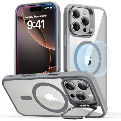 ESR für iPhone 16 Pro Hülle mit Kamerasteuerung, kompatibel mit Magsafe, Militärnorm Schutzhülle Handyhülle iPhone 16 Pro Case, integrierter Ständer Handy Case, Kratzfeste Rückseite, Klares Grau