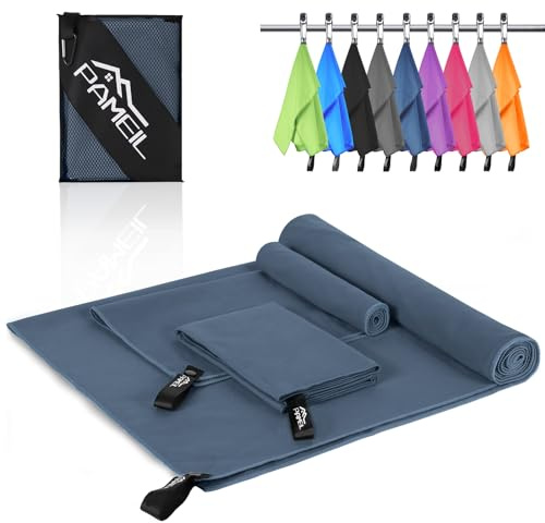 Pameil Microfibre Towel,3 Set(80 x 40cm x2 +160 x 80cm) Large Microfibre,Quick Dry Towel,Gym Workout Travel Swimming Beach Camp Outdoor Hiking (Navy blue)