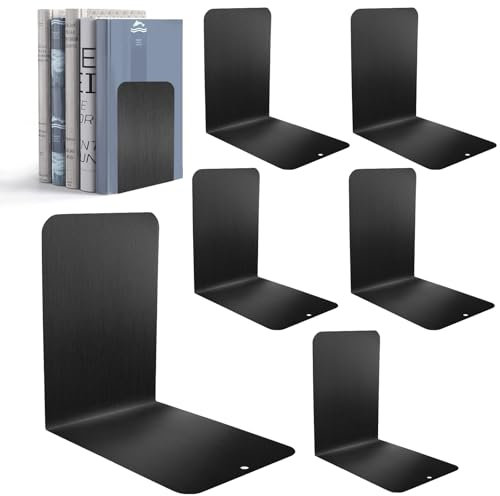 Sprifityy 6 Stück Buchstütze aus Metall,15 * 15 * 10cm,mit Rutschfester Matte Buchstütze,Leseständer Notenständer,für Schule, Büro und Zuhause,Schwarz