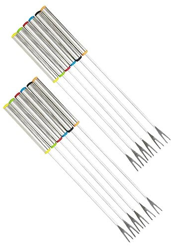SHOWERORO 12pcs Stainless Steel Fruit Forks Two-Tine Dessert Forks for Fondue Dipping Kitchen Gadgets for Swiss Cheese and Fruit Serving