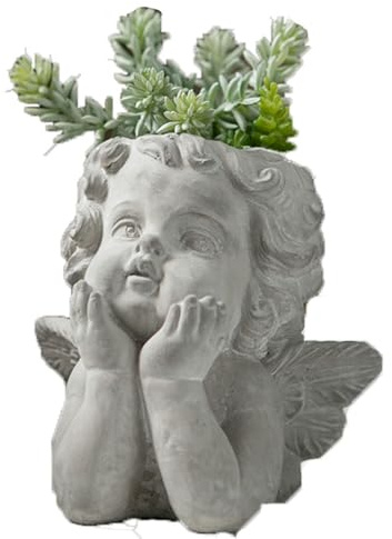 WJUHYGTF Engel-Blumentopf, Kleine Engel Vase Im Retro Stil Engel Pflanzgefäße Für Sukkulenten Zement Engel Blumentopf Tischdekoration Für Wohnzimmer Gartendekoration,23cm