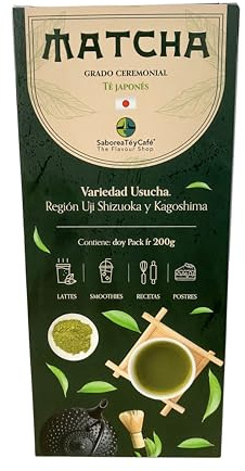 SABOREATE Y CAFE The Flavour Shop Matcha Té Verde Japonés Usucha Premium - Región Uji - Polvo Fino para Ceremonia - Caja Regalo 200 g
