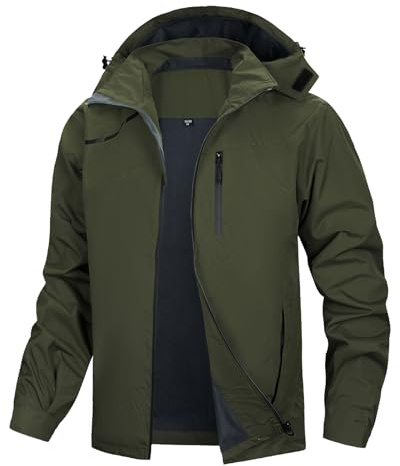 LBL Veste Softshell pour Hommes Imperméable pour l'Extérieur avec Doublure Chaude et Capuche Amovible Respirante Veste de Randonnée Veste de Transition, Vert., XXL