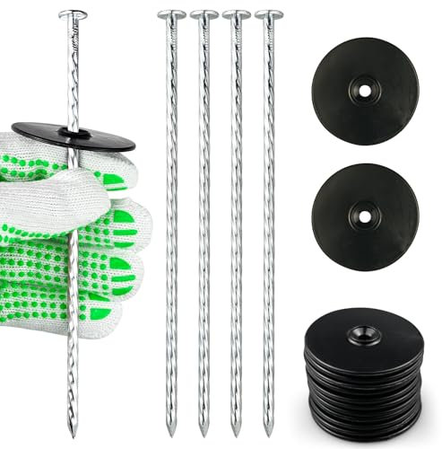 SZENSANG Lot de 50 piquets d'ancrage galvanisés avec disque tampon - Ancrage au sol anti-rouille - Pour non-tissé anti-mauvaises herbes, gazon artificiel, clôture, sardines de jardin, fixation de