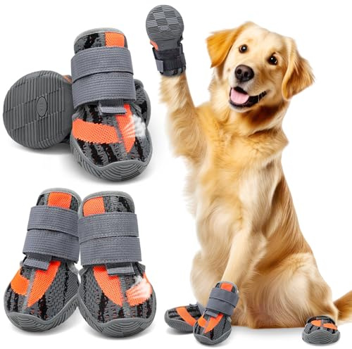 Weesiber Hundeschuhe Pfotenschutz, 4 Stück atmungsaktive Hunde Schuhe Outdoor mit Rutschfester Sohle, 2 verstellbaren Klettverschlüssen Hundestiefel für kleine Mittler große Hunde (Grau, Größe 2)