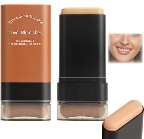 2025 Korean Hydrating Lightweight Foundation Stick with Built-In Brush, Flawless Eraser Foundation Stick, Full Coverage Waterproof Makeup for Natural Skin Tone (03#)