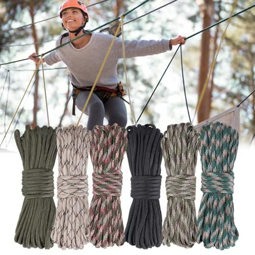 Tiusixsy 6 Pezzi paracord 4mm corda nylon con 7 fili, Corda da Paracadute, 10m Ciascuno, Paracord 550 Corde Paracord per Braccialetti DIY Campeggio Escursionismo, carico di rottura 250 kg