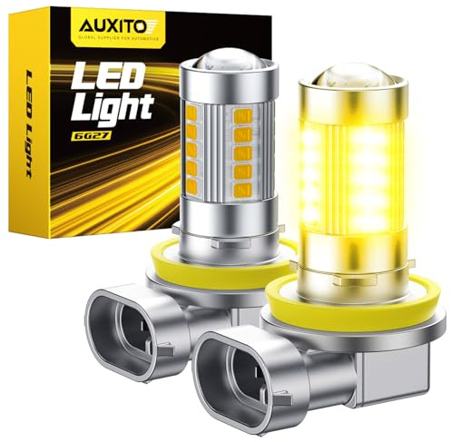 AUXITO Upgraded H11/H8 LED Fog Light Bulbs, 3000K Amber Yellow, 1:1 Mini Size H11/H8/H16 Yellow LED Fog Light Bulbs, 360° Full Illumination(Pack of 2)