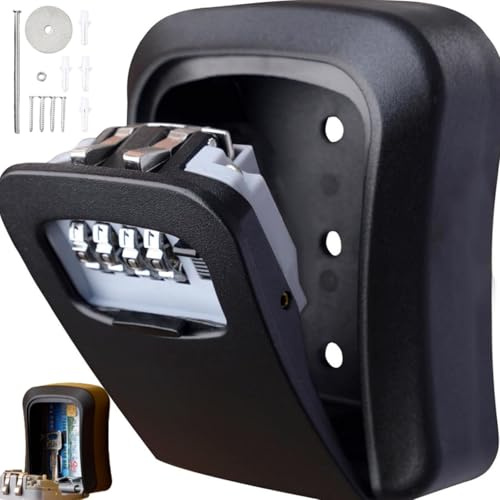 XiXiYang Caja fuerte para llaves montada en la pared, caja de almacenamiento segura para llaves, caja de bloqueo de llaves de combinación de 4 dígitos para exteriores, gran capacidad para llaves