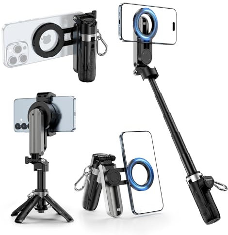 CloudValley Bastone Selfie Magnetico Mini con Treppiede 4 in 1, Cavalletto Smartphone Tascabile con Rotazione 360°, Maniglia Pieghevole e Telecomando Bluetooth per iPhone Android Vlog Foto Video