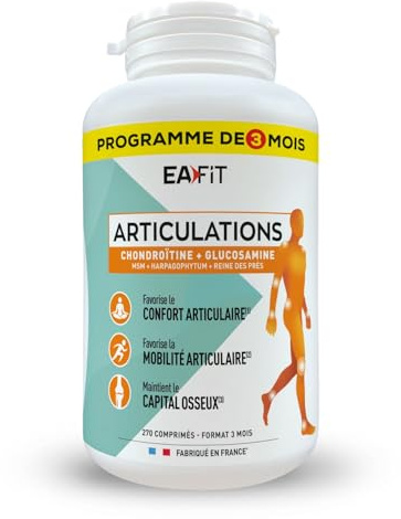 EAFIT ARTICULATIONS - Glucosamine, Chondroitine, Msm, Harpagophytum, Calcium, Cuivre - Confort, Mobilité, Capital Osseux - Format 3 MOIS - 270 comprimés