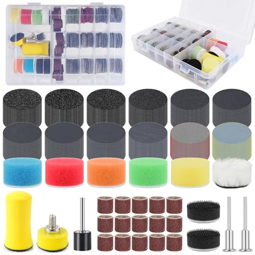 268 Pcs 1 Inch Wet and Dry Sanding Discs Drill Polishing Pads Kit, 60-10000 Grit Sandpaper with 1/8 Shank for Rotary Tools, Drill Sanding Attachments Buffing Pads for Resin, Wood, Metal and Jewelry