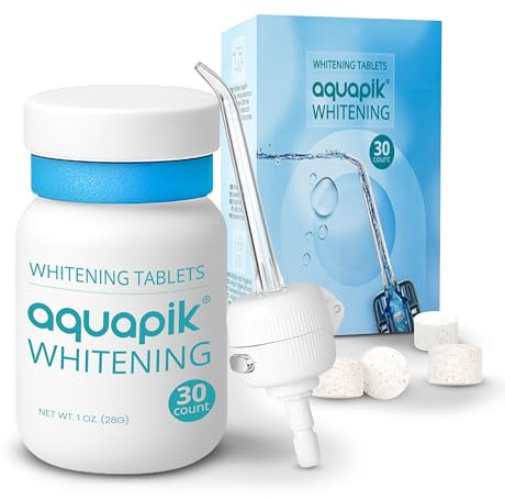 Kit Blanqueador Aquapik® WHITENING | 30 Tabletas Blanqueadoras + Boquilla para Irrigador Dental | Compatible con Aquapik 100 Advanced y Pro | Dientes Más Blancos | Uso Diario Seguro | Aliento Fresco