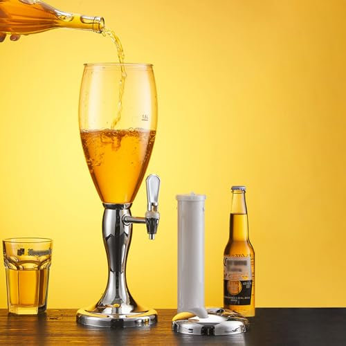 Dispensador de Cerveza Torre de Cerveza Luminosa con Grifo, Tubo de Hielo Desmontable y Escalas. Torre de Mimosa Transparente de 1,5 L, 2 L, 3 L y 5 L. Dispensador de Bebidas para Fiestas y Juegos(Sil