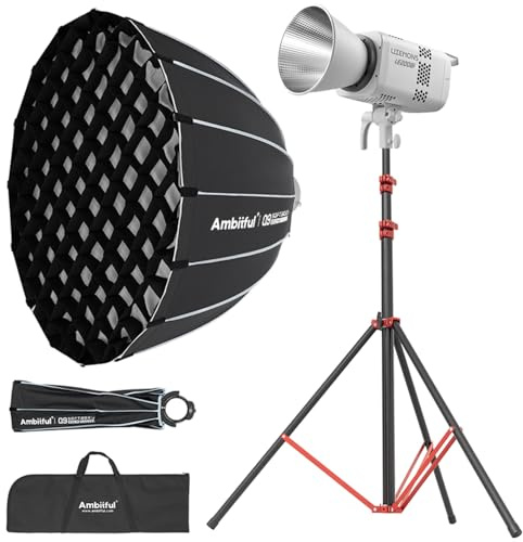 GODOX LE200Bi 220 W zweifarbiges COB-LED-Videolicht-Set mit 90 cm Schnellverschluss-Softbox, 280 cm Ständer, 2800 K-6500 K, CRI 98+, Bluetooth/DMX-Steuerung für Studio, YouTube-Filme, Weiß, 1 Stück