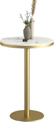 Table de bistrot avec plateau en marbre et base dorée pour cuisine, restaurant, bureau et café