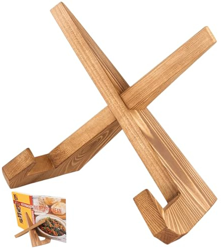 Recipe Book Stand, Wooden Cookbook Holder for Kitchen, Hands Free Reading Stand, Adjustable Angle and Portable Bookshelf Rustic Vintage Display Book Stand for Reading and Display