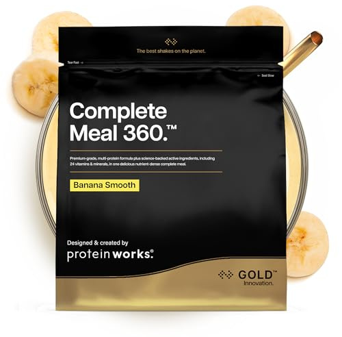 Protein Works Complete Meal 360 - Gold Innovation, batido de sustitución de comidas, alta proteína, Omega 3, 165 beneficios para la salud, mantiene 3-5 horas de saciedad, plátano suave, 20 comidas, 2
