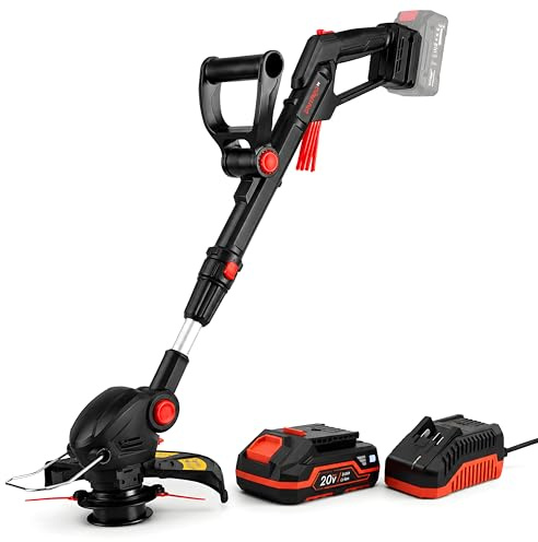 Dnipro-M Cortabordes Inalámbrico 20V con Batería 2Ah BP-220 y Cargador, Recortadora de Césped con Barra Telescópica, Compatible DM20 con Más de 300 Herramientas, DTC-201