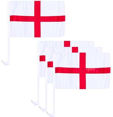 4Pcs 46 x 30cm England St George Cross Car Window Flags for FIFA 2026 World Cup – Polyester England Vehicle Flag Decorations for Football Matches, Sports Events and Celebrations