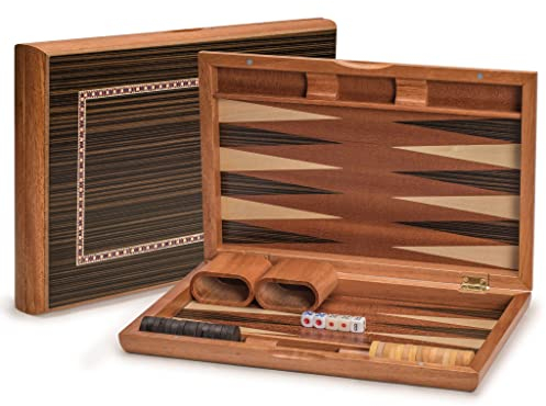 Yellow Mountain Imports Backgammon Spiel-Set mit Holzintarsien, Dorne - mit Holzspielsteinen und Zubehör, 33 Zentimeter Spielbrett, für 2 Spieler