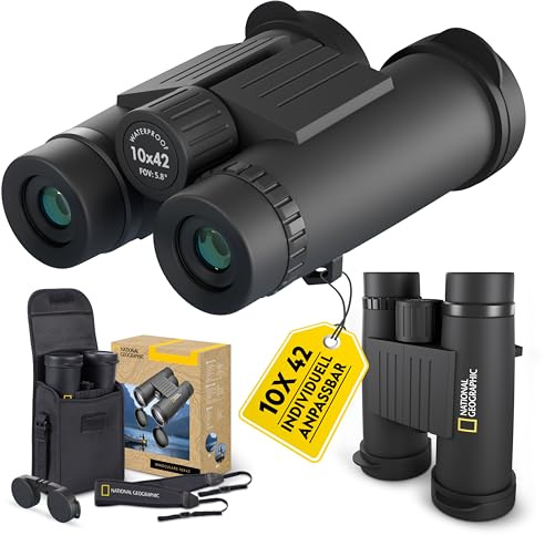 National Geographic Fernglas 10x42 Dachkant wasserdicht mit voller Mehrschichtvergütung, Mitteltriebfokussierung, Stativanschlussgewinde, Schwimmgurt und Tragetasche