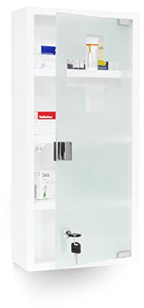 Relaxdays Armadietto dei Medicinali con Serratura e Ante, in Acciaio Inox, Misure HxBxT: 57 x 27 x 12 cm, Bianco