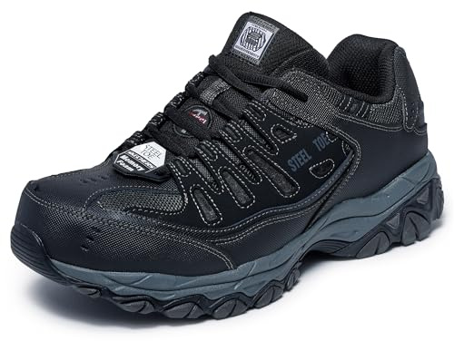Skechers Men's Cankton Steel Toe Construction Shoe - Electrical Hazard Rated, Memory Foam, Black/Charcoal, 9.5