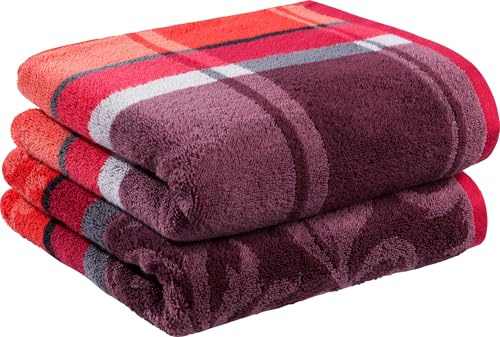 Erwin Müller Duschtuch-Set 2er-Pack Beere Größe 70x140 cm - Ludwigsburg - 100% Baumwolle - kuschelweich, saugstark, voluminös - praktisch durch beidseitige Schlaufen (weitere Farben)