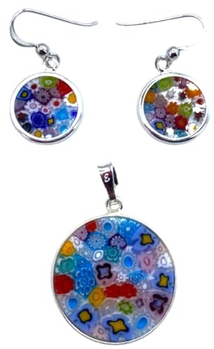 Set Anhänger und Ohrstecker 23 mm Murano Glas Murano-Made in Italien
