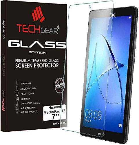 TECHGEAR GLASS Edition fits GLASS Edition for Huawei MediaPad T3 7 (7 Screen) - Genuine Tempered Glass Screen Protector Guard Cover Compatible with uawei MediaPad T3 7 Tablet