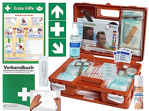 Verbandskoffer/Verbandskasten (K) Typ CS -Komplettpaket- Erste Hilfe nach aktueller DIN 13157 für Betriebe INKL. VERBANDBUCH - DSGVO + Hygiene-Gel & Sprühpflaster + AUSHANG + AUFKLEBER