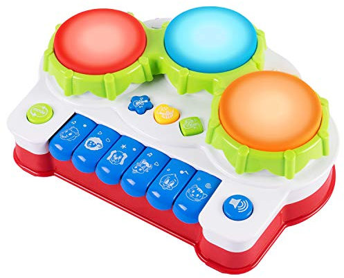 Pup Go Baby Musical Drums Piano Toy with Music, Animal Sounds and Light - Early Education Learning Electronic Keyboard Musical Instrument Toys for Toddlers Kids Boys and Girls
