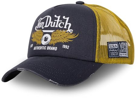 Von Dutch Cap Herren und Damen, Trucker Crew, Blau C14 | Unisex, Erwachsene 55,5-60cm, Effekt Used-Look, Verschluss Snapback, Schweißband, Steifes Mesh, Gebogener Schirm, Vintage