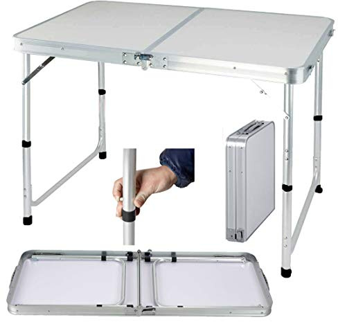 Lucn Tragbarer, verstellbarer Klapptisch / Tritthocker, klappbarer Campingtisch aus Aluminium, Picknick, tragbar, verstellbar, für Partys, Grillen, drinnen und draußen, 120 cm