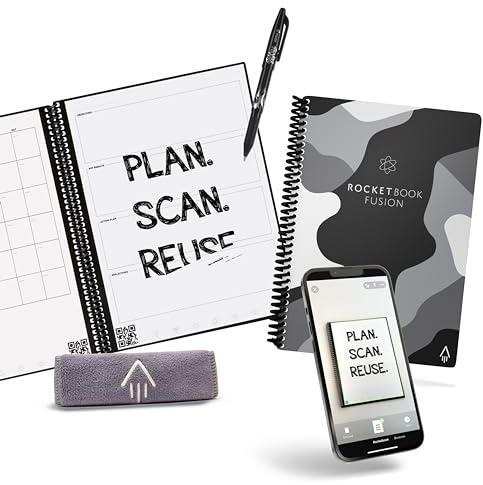 Rocketbook Fusion Reusable Digital Notebook - Smart Notepad A5 Lunar Winter, To Do List, Daily Journal, Weekly & Monthly Planner with Frixion Erasable Pen, Office Gadget Reduces Paper Waste