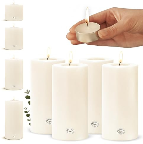 Sin!® 4er Set Teelichthalter & Dauerkerze Trend Ø 7cm H 9cm warmweiß - Die Kerze die Nicht schmilzt! Kunststoff-Kerze mit Teelichteinsatz (Made IN Germany) - Teelicht-Kerzenoptik selbstlöschend