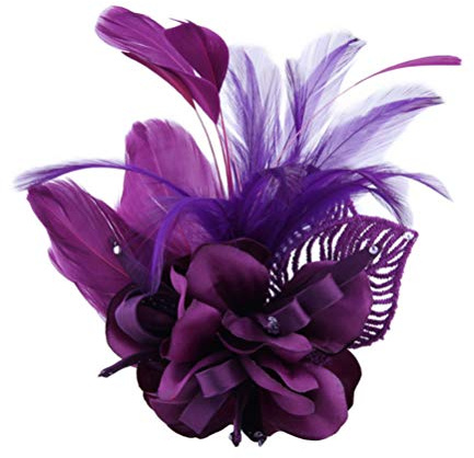Luxshiny Feather Flower Hair Clip Womens Fascinator Pin Brooch Tea Party Wedding Cocktail Derby 20s Flapper (Purple)