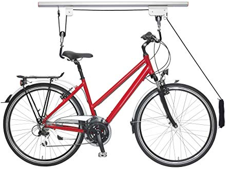 Relaxdays Portabici da Soffitto fino a 20 Kg, Appendi Bicicletta con Catenella, Garage & Cantina, Supporto, Argento/Nero