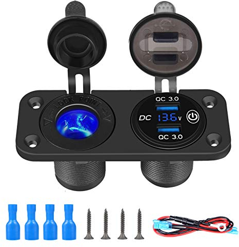 Thlevel QC 3.0 USB Steckdose Auto 12V-24V KFZ Ladegerät Zigarettenanzünder wasserdichte mit Schalter für LKW Wohnwagen Motorrad Boot